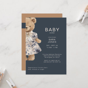 Söt akvarell flicka teddybjörn baby shower inbjudningar