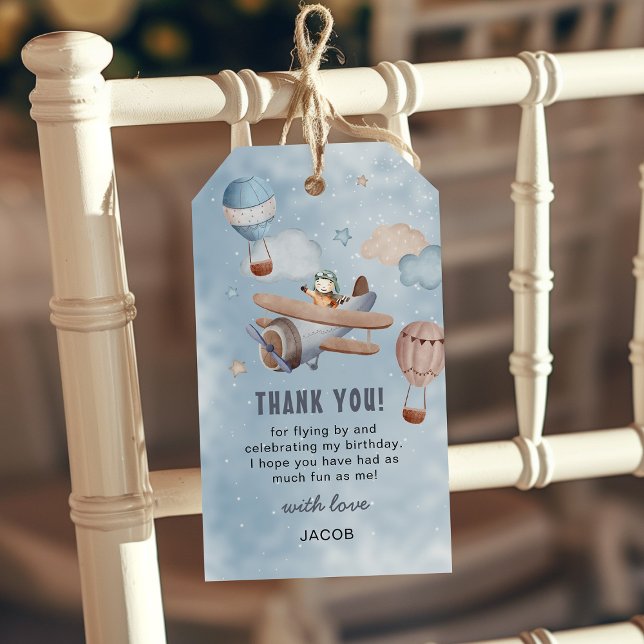Söt akvarell flygplan flygteknik födelsedags pojke presentetikett (Skapare uppladdad)