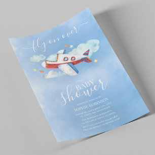 Söt akvarell flygplans baby shower inbjudningar