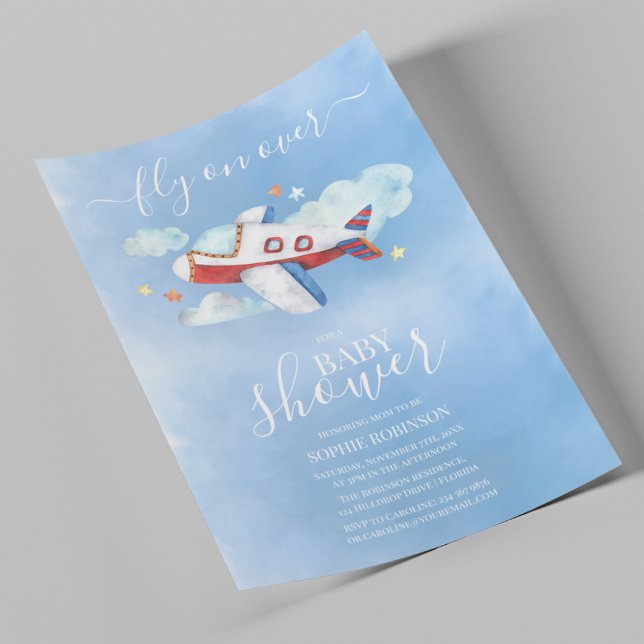 Söt akvarell flygplans baby shower inbjudningar (Skapare uppladdad)