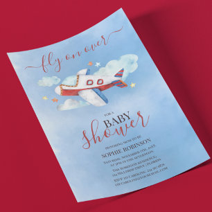 Söt akvarell flygplans baby shower inbjudningar