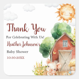 Söt akvarell gård baby shower fyrkantigt klistermärke