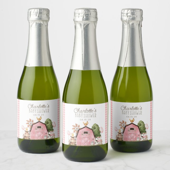 Söt akvarell gårdsdjur Baby Shower  (Flaskor)