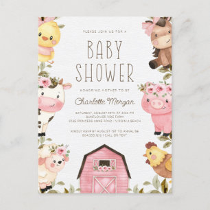 Söt akvarell gårdsdjur Barnyard Baby Shower Vykort