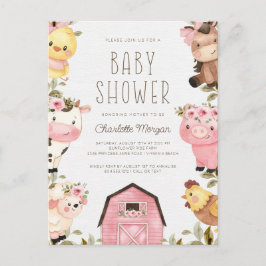Söt akvarell gårdsdjur Barnyard Baby Shower Vykort