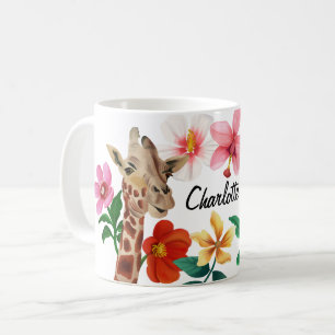 Söt Akvarell Giraff Blommig Namn Kaffemugg