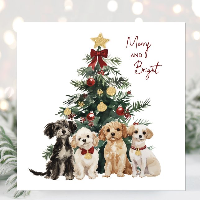 Söt akvarell Glad och ljus Julkort för hundar (Cute Watercolor Dogs Christmas Card)