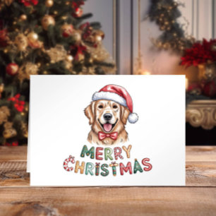 Söt akvarell Golden Retriever Jul Helgkort