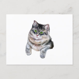 Söt akvarell grå randig katt vykort