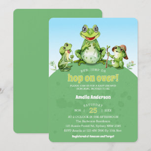 Söt akvarell grodfamilj dam baby shower inbjudningar