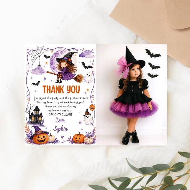 Söt akvarell Halloween födelsedag Tack Kort (Skapare uppladdad)