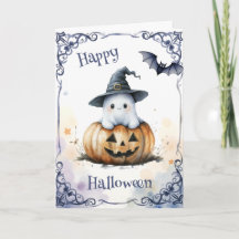 Söt akvarell Halloween-spöke på en Jack o' Lantarn