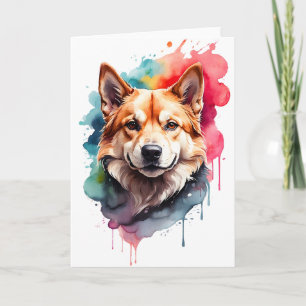 Söt akvarell Hundfläck Porträtt Splash Blank Kort