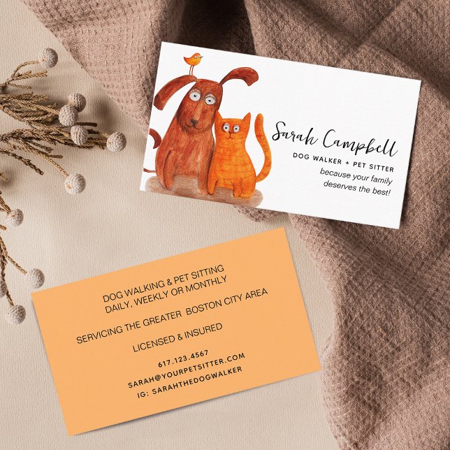 Söt akvarell hundpromenad husdjurssittning visitkort (Cute Watercolor Dog Walking Pet Sitting Business Card)