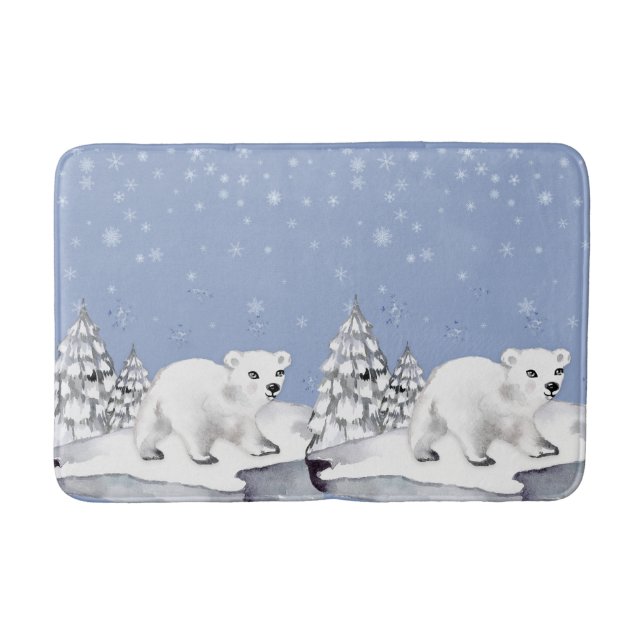 Söt akvarell Isbjörn Tallar jul Badrumsmatta (Framsidan)