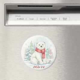 Söt akvarell Isbjörn Vinter Magnet