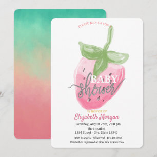 Söt akvarell Jordgubbs Baby Shower Inbjudningar