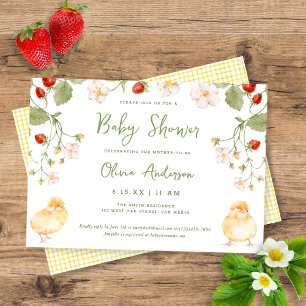 Söt akvarell Jordgubbs Kycklingar Baby Shower Inbjudningar