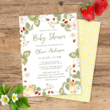 Söt akvarell jordgubbs kycklingar baby shower