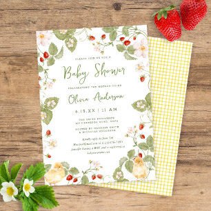 Söt akvarell jordgubbs kycklingar baby shower inbjudningar