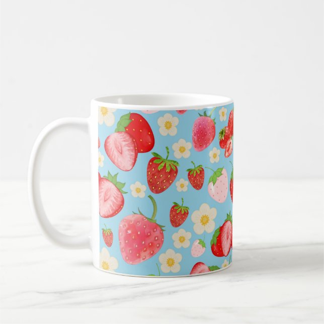 Söt akvarell jordgubbs sömlös mönster kaffemugg (Vänster)
