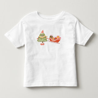 Söt akvarell julgran drar släde present t shirt