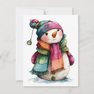 Söt akvarell julkort med snöman Holiday Card
