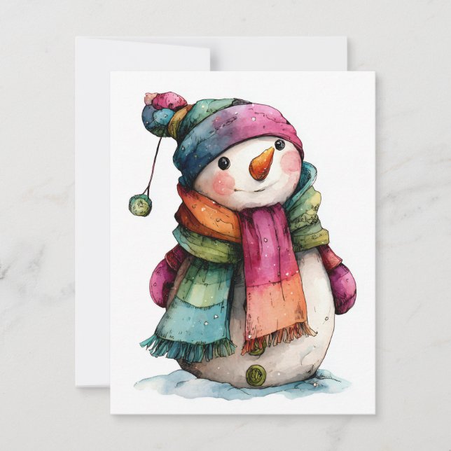 Söt akvarell julkort med snöman  Holiday Card (Framsida)