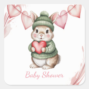 Söt akvarell kanin baby shower fyrkantigt klistermärke
