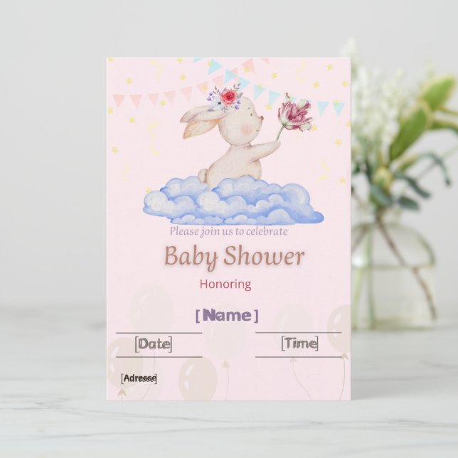 Söt akvarell kanin bebis shower inbjudan (Stående Fram)