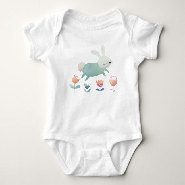 Söt akvarell kanin & blommor    t shirt (Framsida)