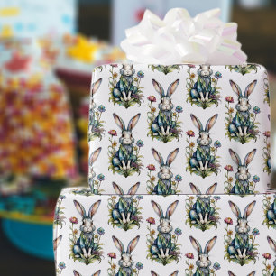 Söt akvarell kanin blomster påsk presentpapper
