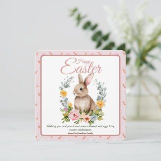 Söt akvarell kanin blomsterkrans påsk julkort