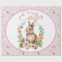 Söt akvarell kanin blomsterkrans påsk presentpapper