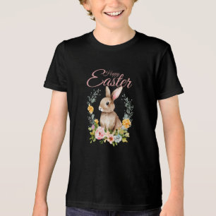 Söt akvarell kanin blomsterkrans påsk t shirt