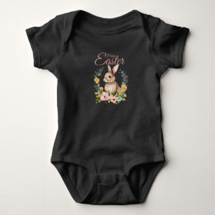 Söt akvarell kanin blomsterkrans påsk t shirt