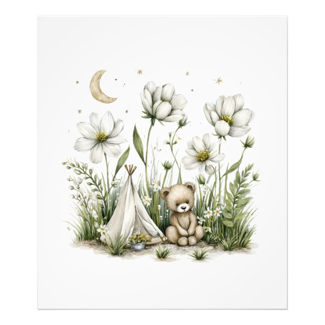 Söt akvarell kanin med måne och stjärnor fototryck (Framsidan)