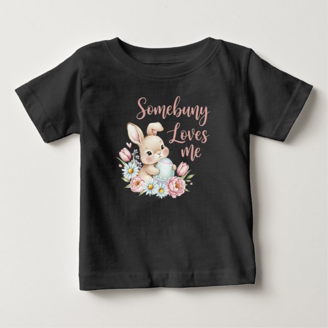 Söt akvarell kanin påskägg och blommor  t shirt (Framsida)