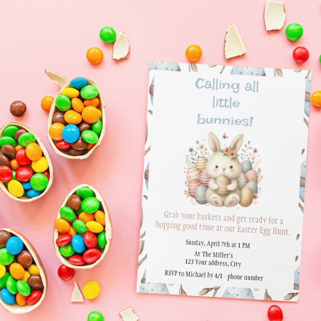 Söt akvarell kanin påskäggjakt inbjudningar (Cute watercolor Bunny Easter Egg Hunt Invitation)