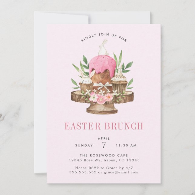 Söt akvarell kanin påskbrunch inbjudningar (Framsida)
