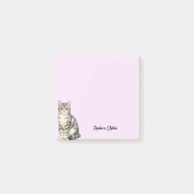 Söt akvarell katt tjej trendig anpassad post-it block (Framsida)
