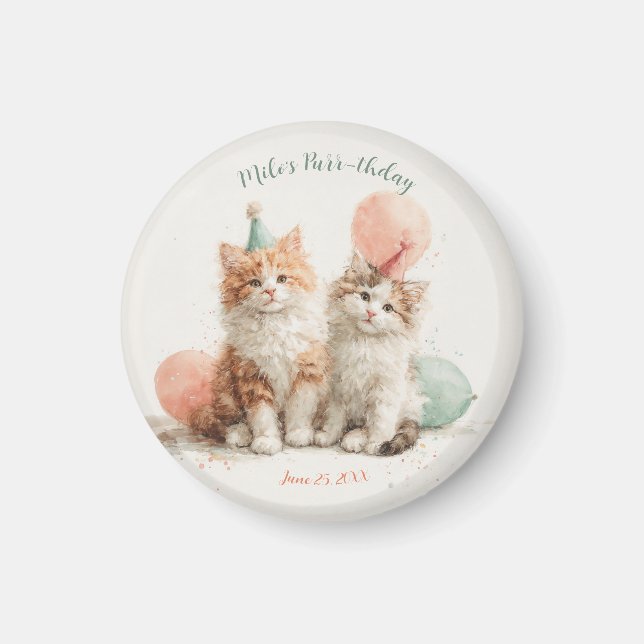 Söt akvarell kattunge födelsedagsfest katt magnet (Framsidan)