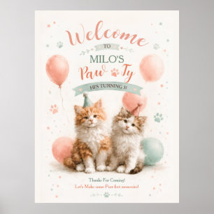 Söt akvarell kattunge födelsedagsfest katt poster