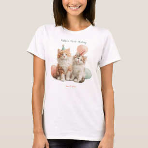 Söt akvarell kattunge Pawty katt födelsedag T Shirt