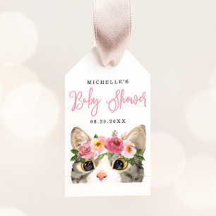 Söt akvarell Kitty Flicka Bebis Badrum Presentetikett