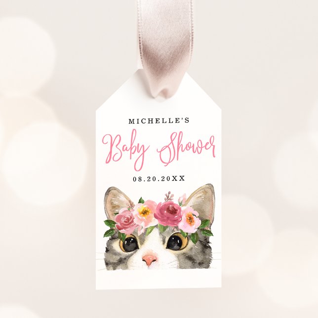 Söt akvarell Kitty Flicka Bebis Badrum Presentetikett (Skapare uppladdad)