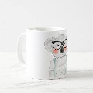 Söt akvarell koala med glasögon kaffemugg