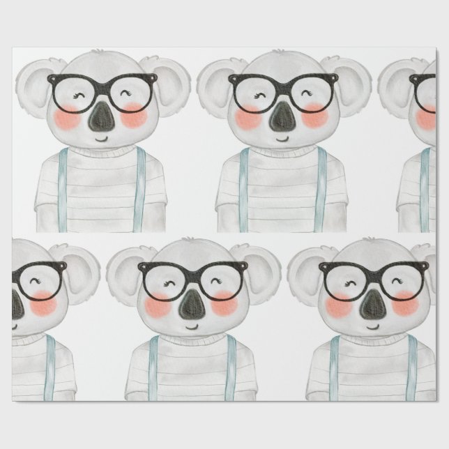 Söt akvarell koala med glasögon presentpapper (Platt)