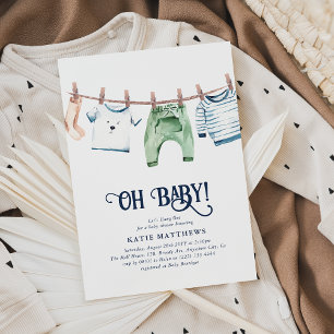 Söt akvarell, kom och hänga pojk, baby shower inbjudningar