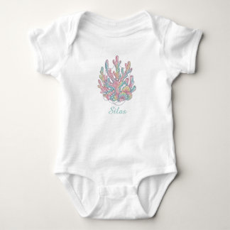 Söt akvarell korallrev personlig baby body t shirt